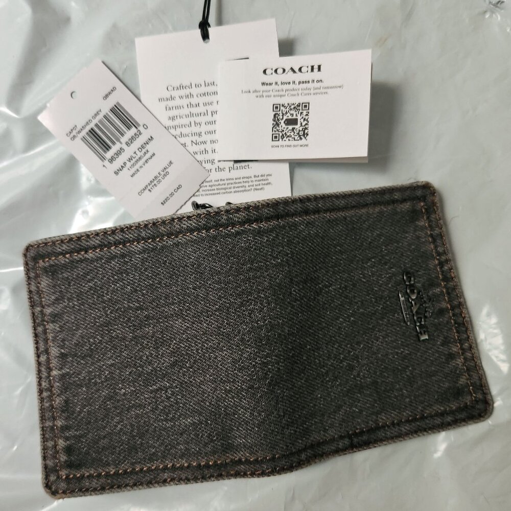 Coach Snap Wallet Gray Denim and Leather - NWT - Picture 4 of 8